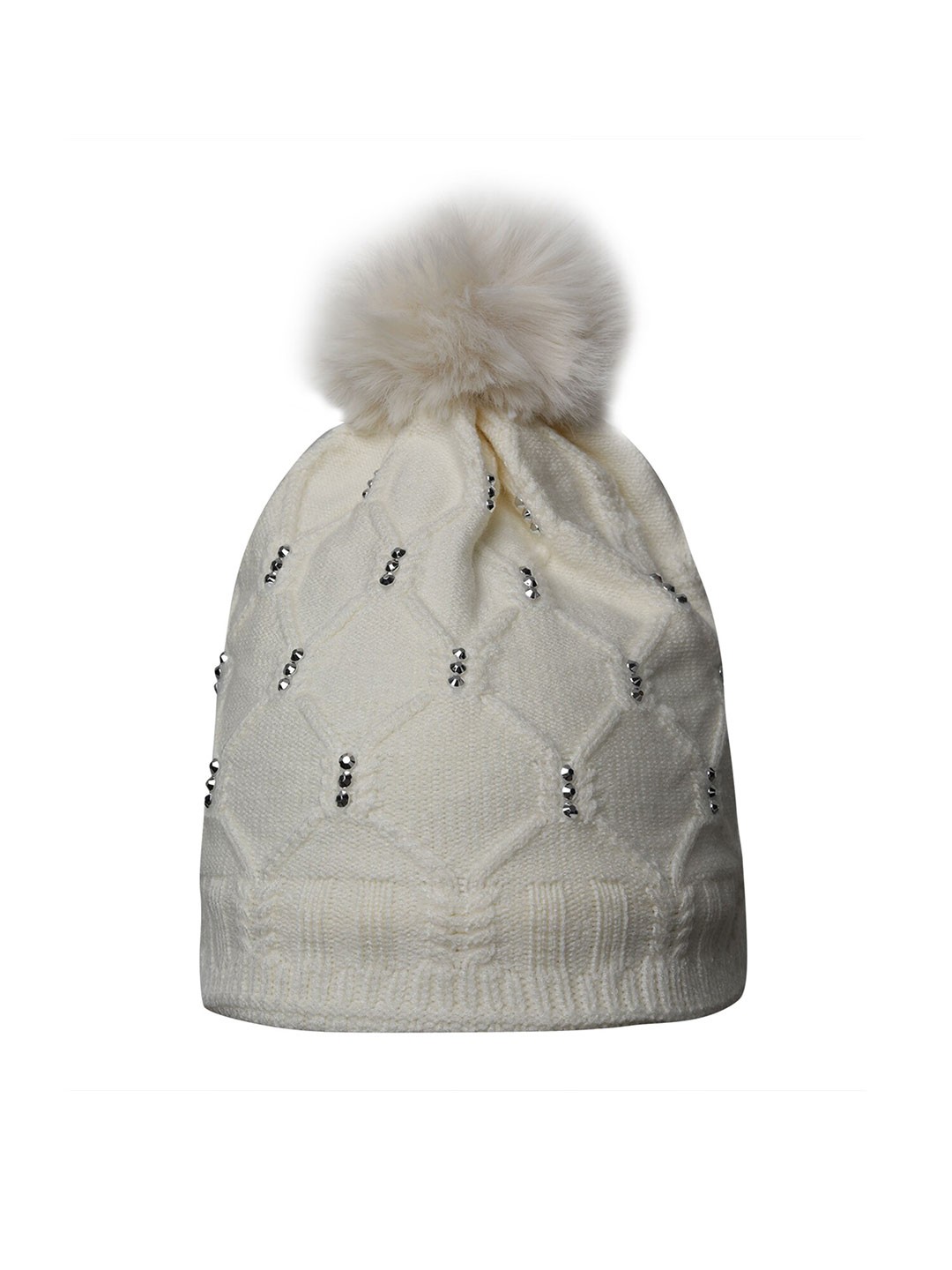

LOOM LEGACY Women Embellished Woollen Beanie, Cream