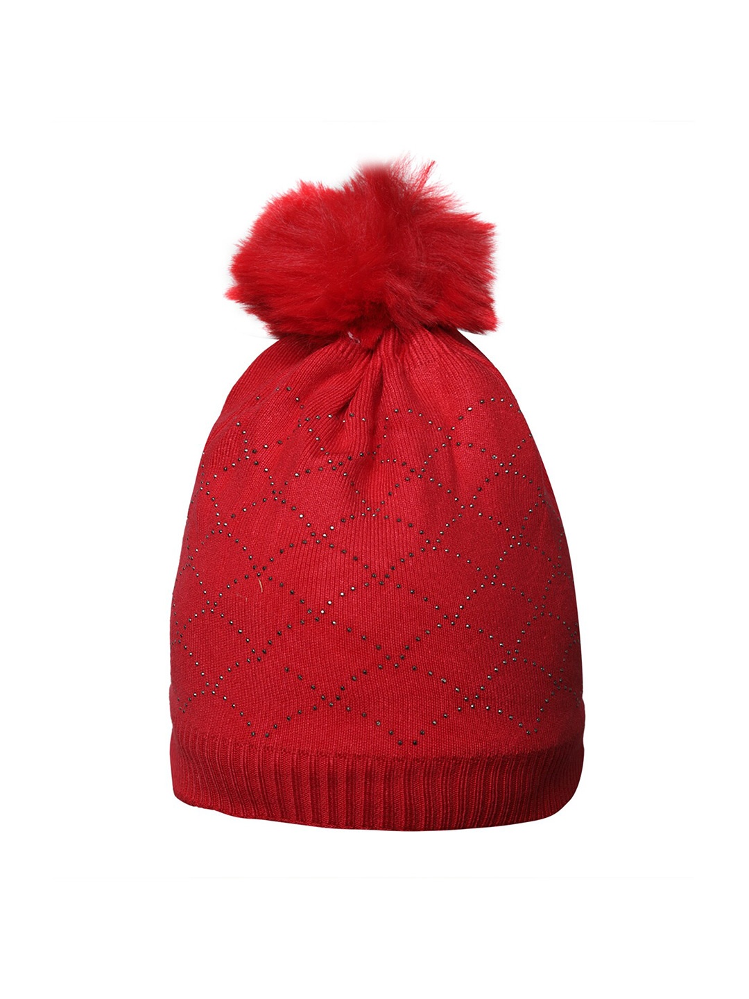 

LOOM LEGACY Women Self Design Acrylic Woollen Beanie, Red