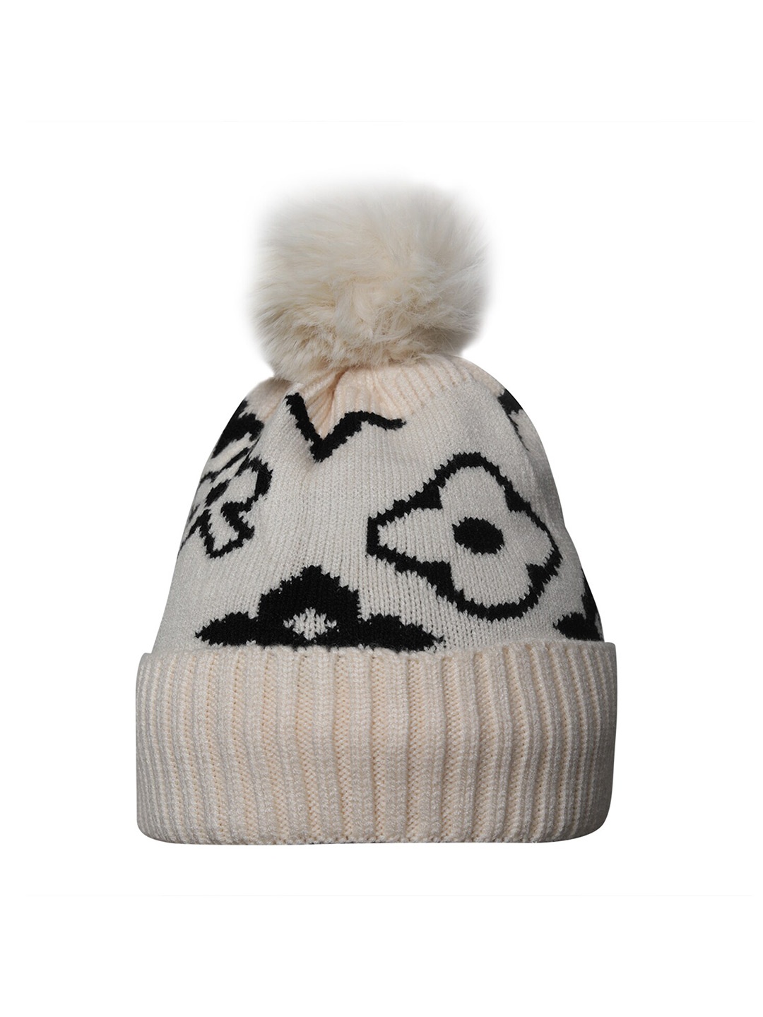 

LOOM LEGACY Women Self Design Acrylic Woollen Beanie, Cream