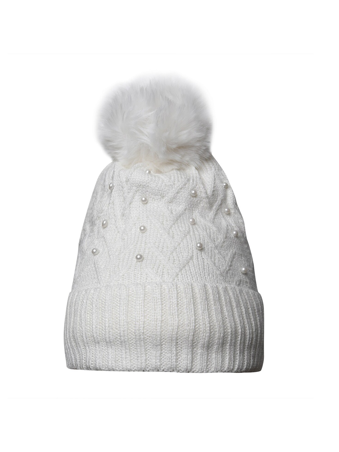 

LOOM LEGACY Women Embellished Acrylic Beanie, White