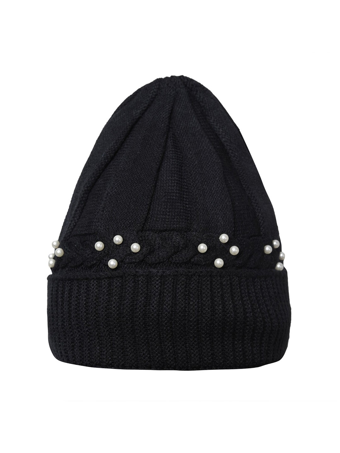 

LOOM LEGACY Women Embellished Woollen Beanie, Black