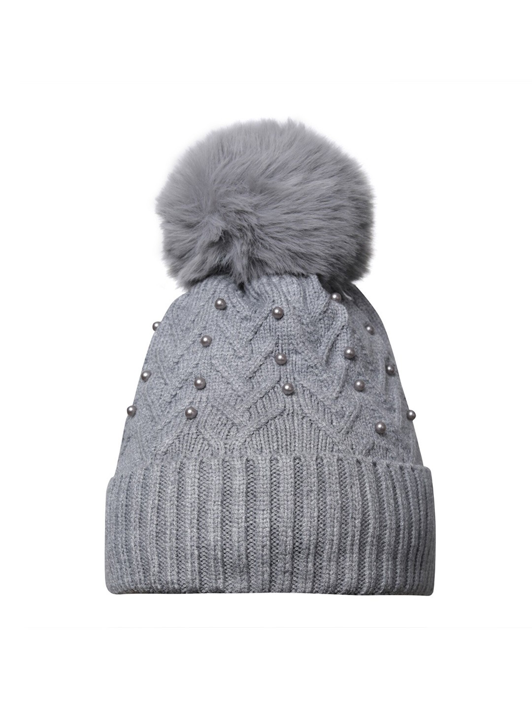 

LOOM LEGACY Women Self Design Acrylic Woollen Beanie, Grey
