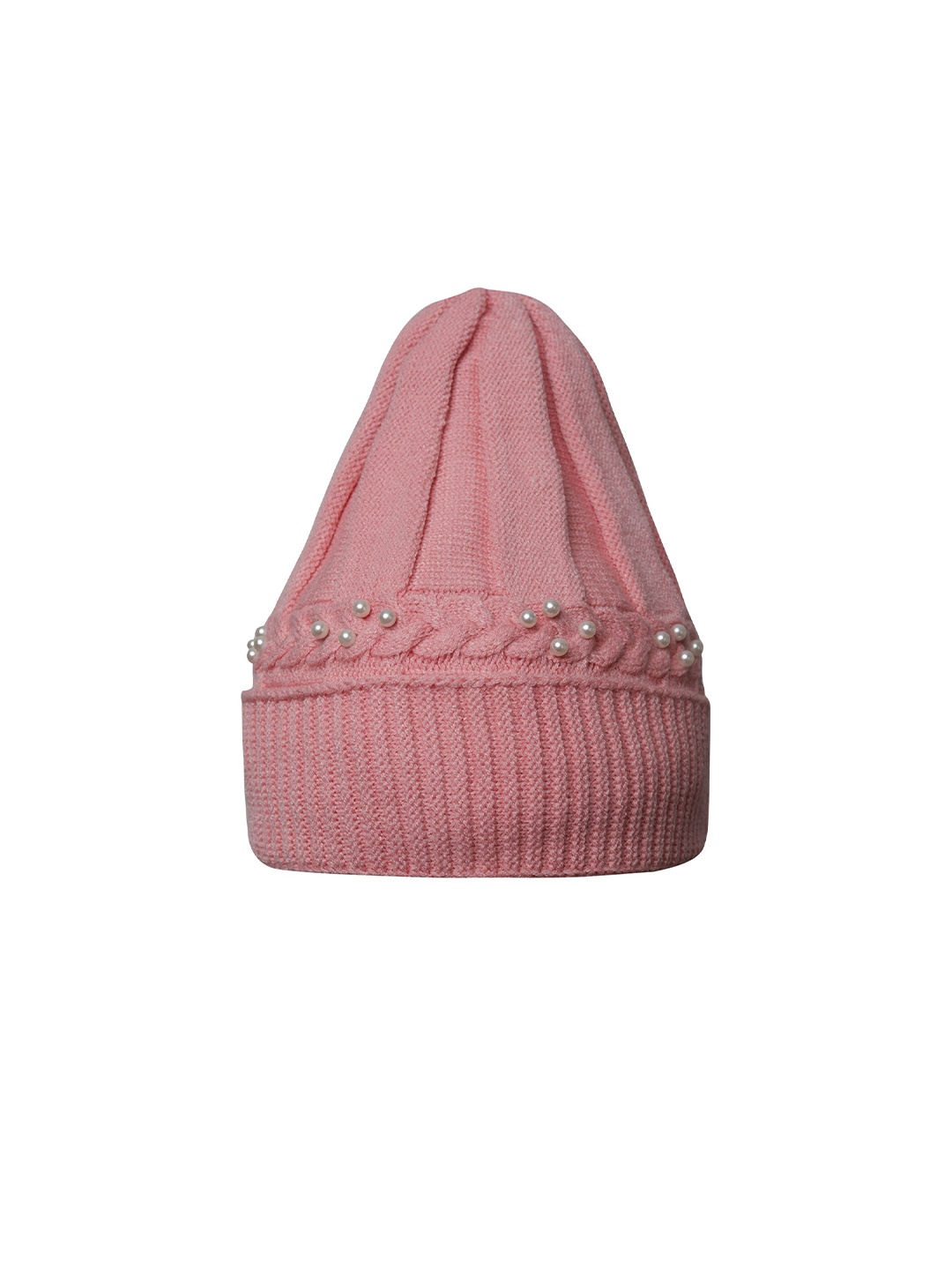 

LOOM LEGACY Self Design Embellished Woolen Beanie Cap, Orange