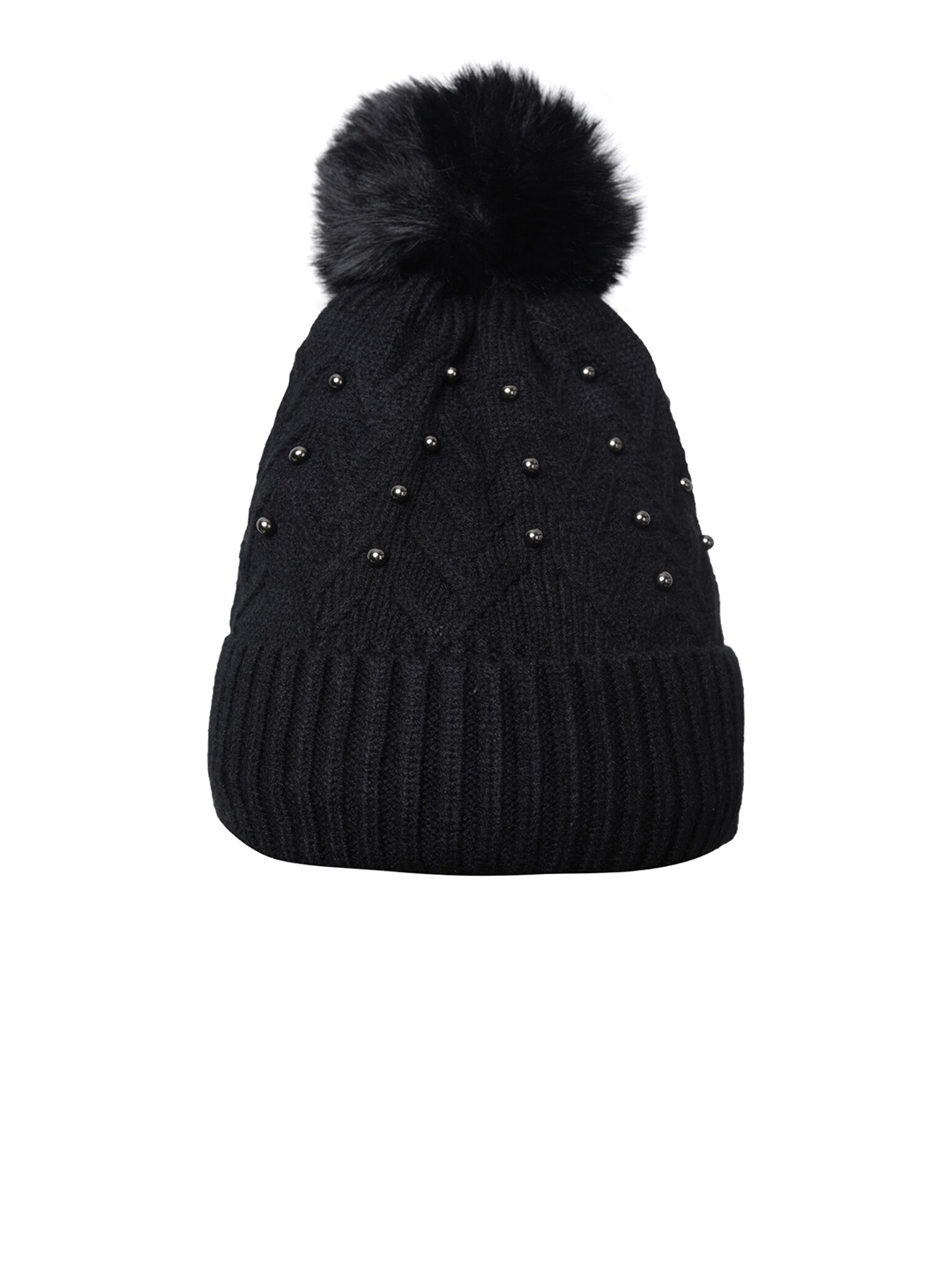 

LOOM LEGACY Women Self Design Acrylic Wool Beanie, Black