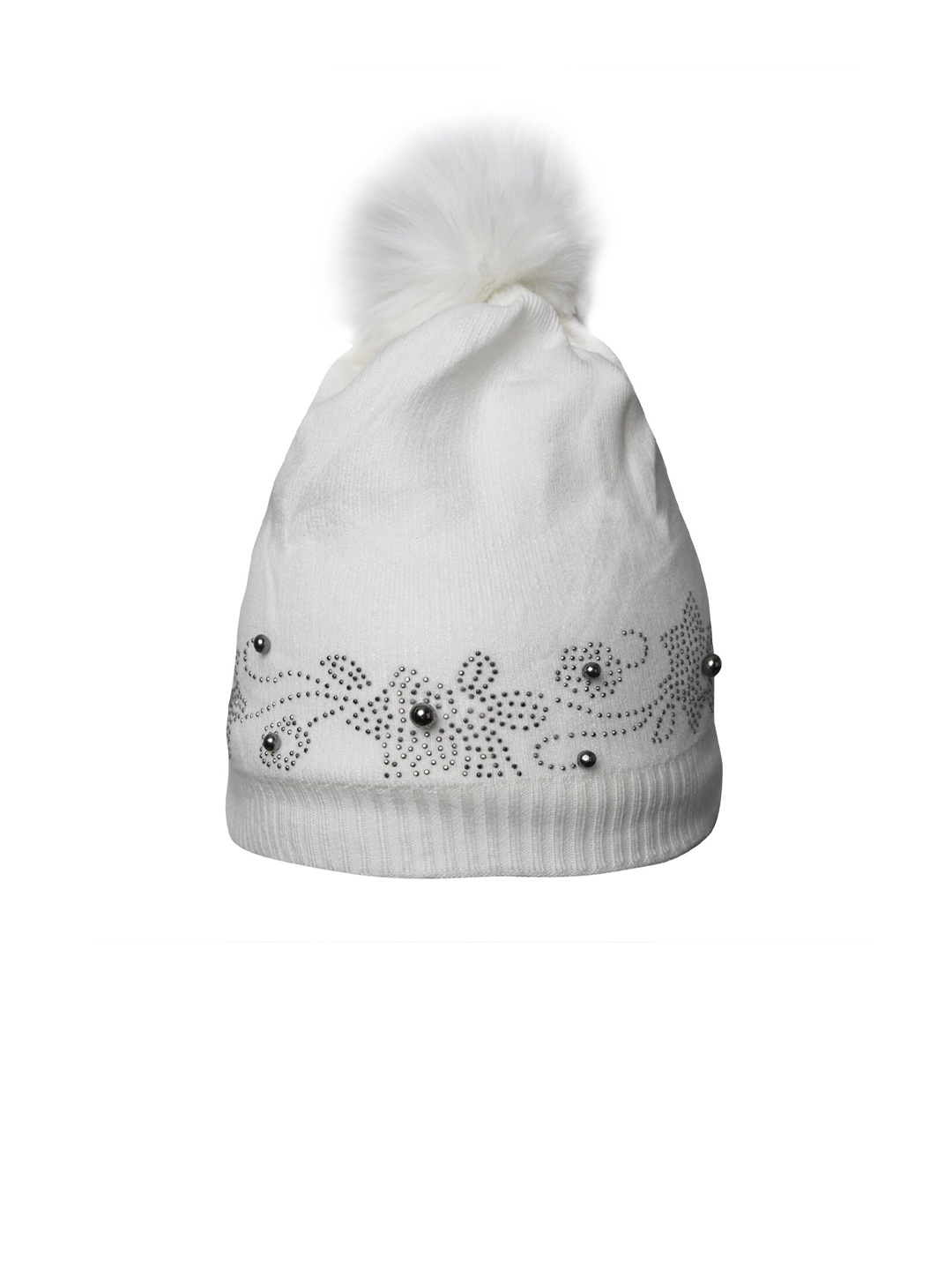 

LOOM LEGACY Women Embellished Acrylic Woollen Beanie, White
