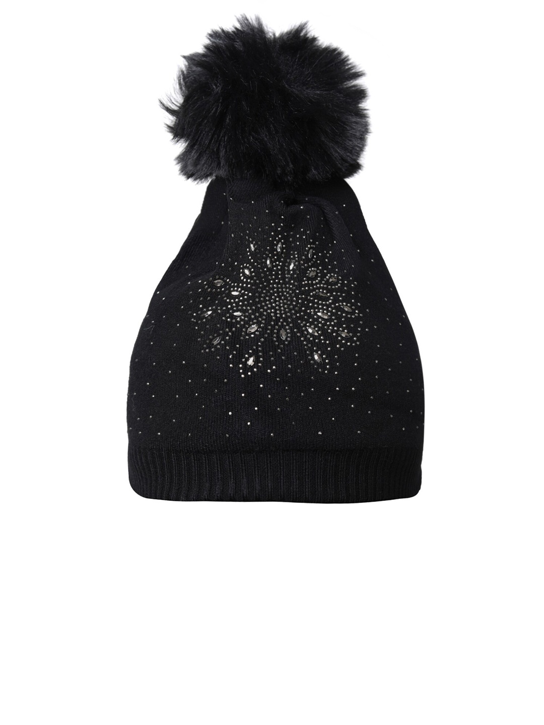 

LOOM LEGACY Women Embroidered Acrylic Woollen Beanie, Black