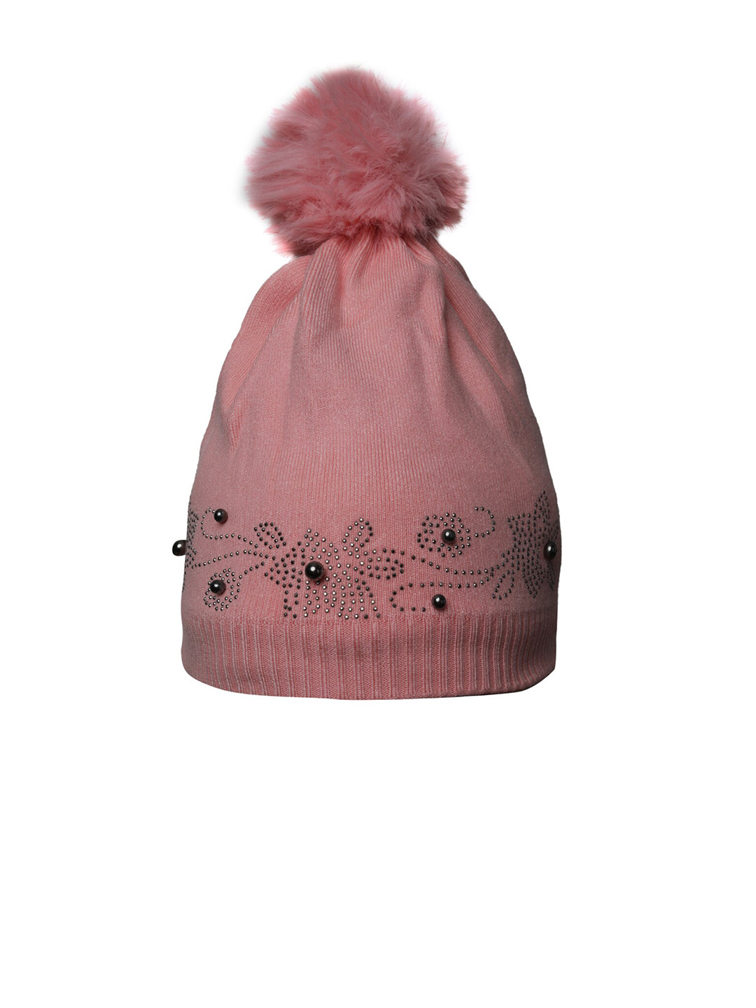 

LOOM LEGACY Self Design Embellished Woolen Beanie Cap, Pink