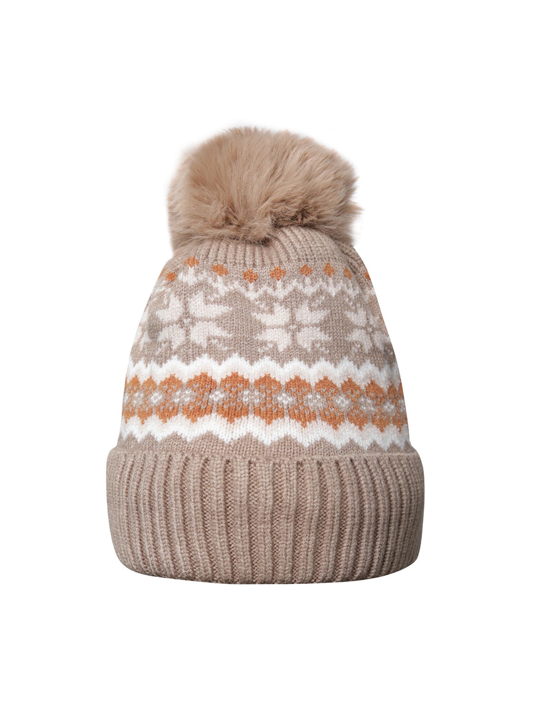 

LOOM LEGACY Women Self Design Beanie, Beige