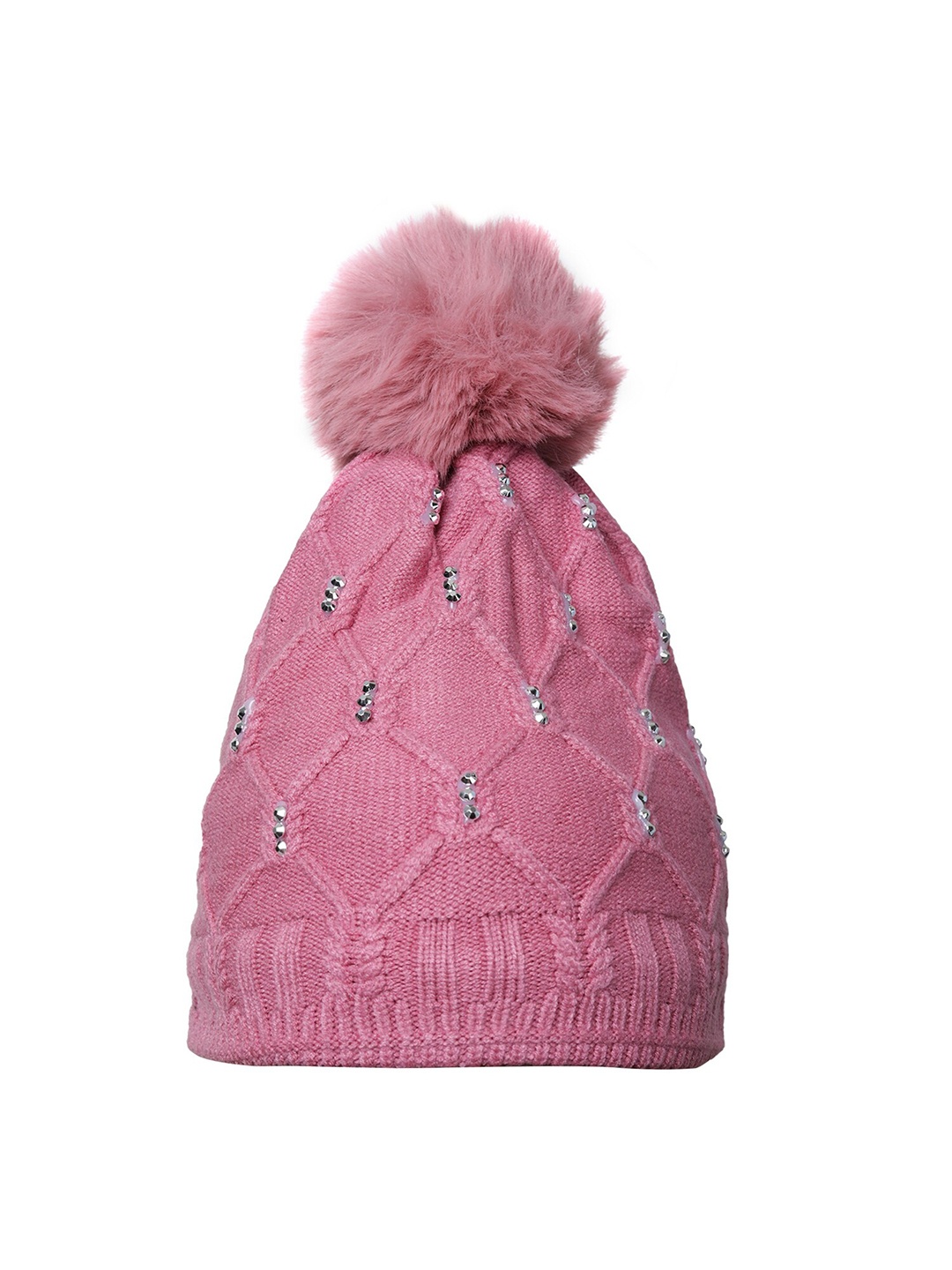 

LOOM LEGACY Women Embellished Acrylic Wool Beanie Cap, Pink