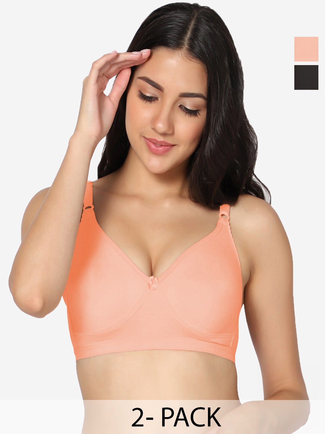 

In Care Pack Of 2 Full Coverage Non Padded Pure Cotton T-shirt Bra With All Day Comfort, Black