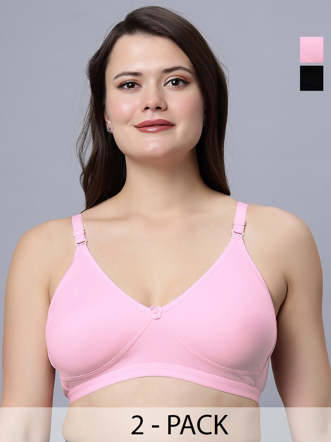 

In Care Pack Of 2 Pure Cotton Full Coverage Bra All Day Comfort, Black