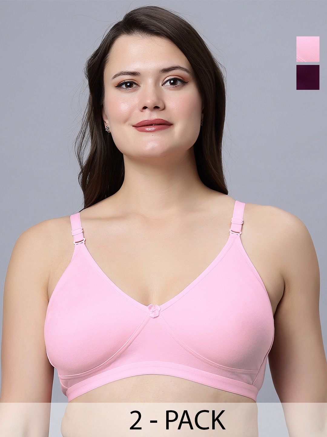 

In Care Pack Of 2 Pure Cotton Full Coverage Bra All Day Comfort, Pink