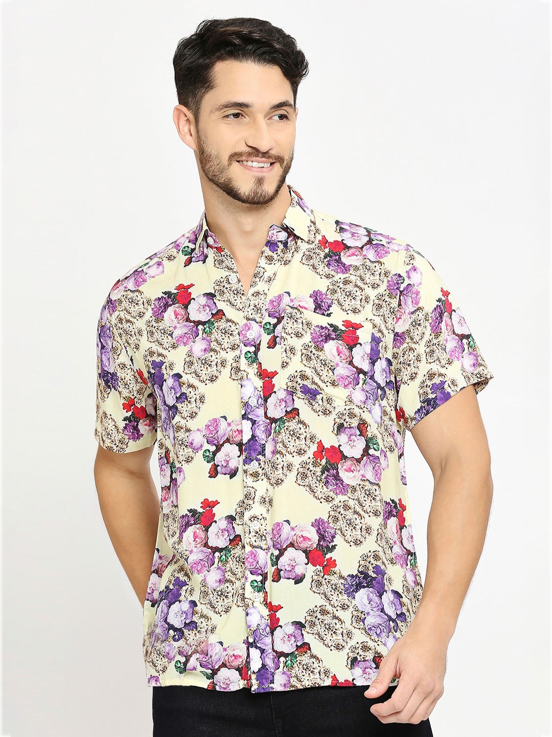 

MOD ECRU Floral Printed Comfort Boxy Casual Shirt, Yellow