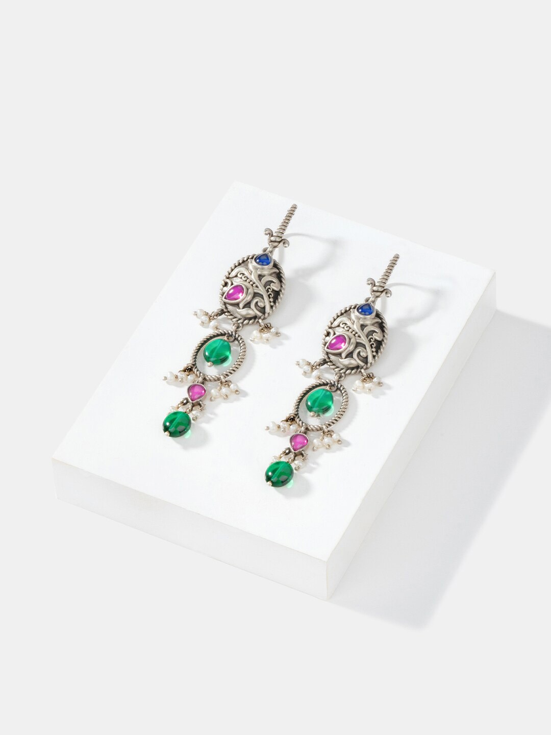

SHAYA Sterling Silver Contemporary Oxidised Drop Earrings