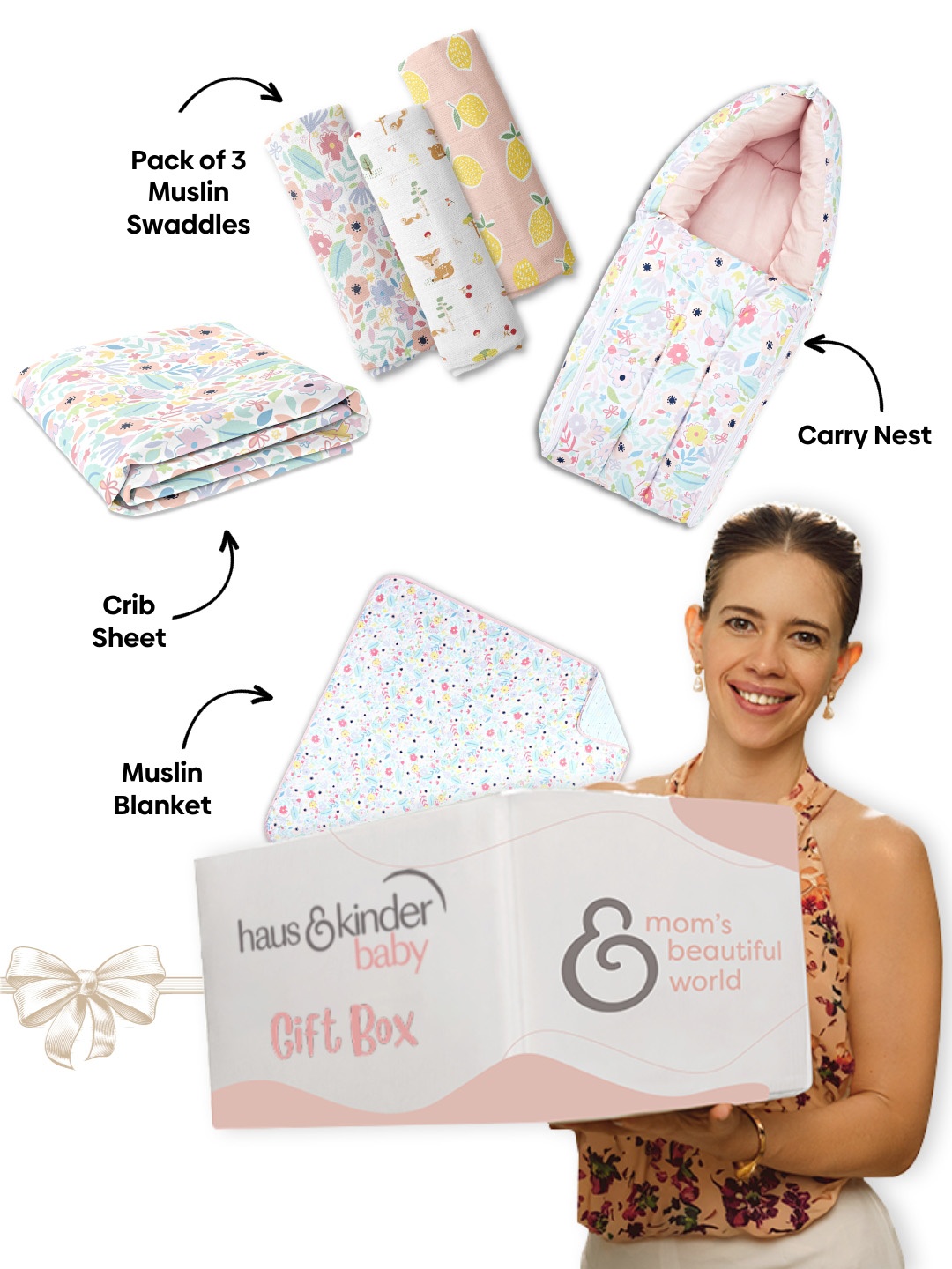 

haus & kinder Set Of 6 Printed Baby Bed Set, White