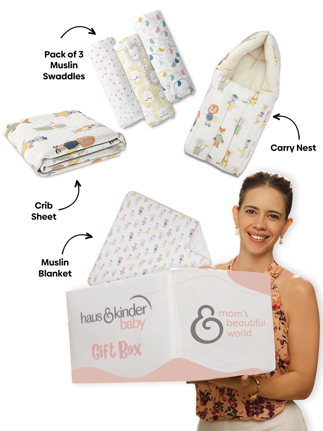 

haus & kinder 6-Pieces Printed Baby Bed Set, Beige