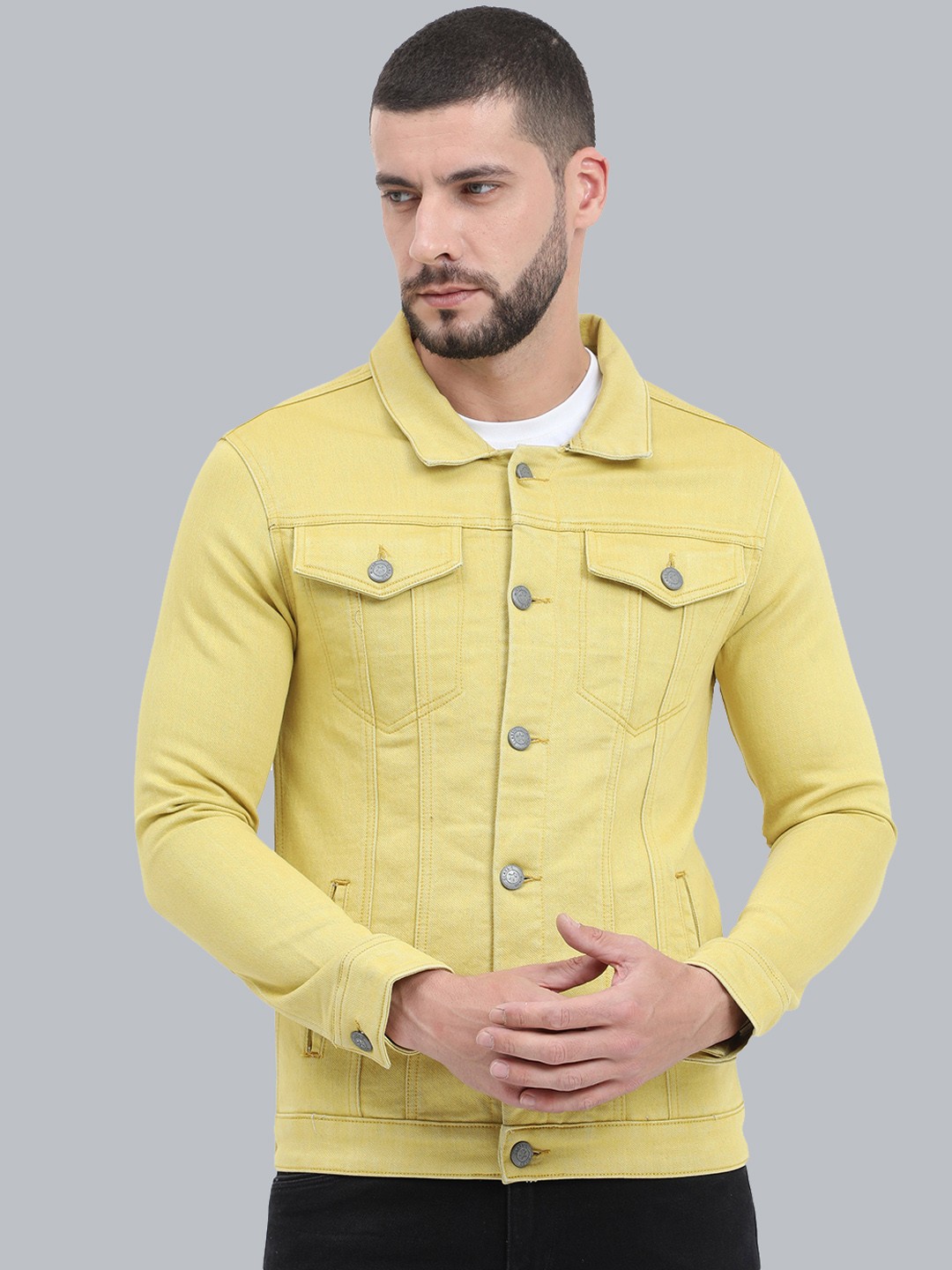 

CAZZBA Spread Collar Denim Jacket, Yellow