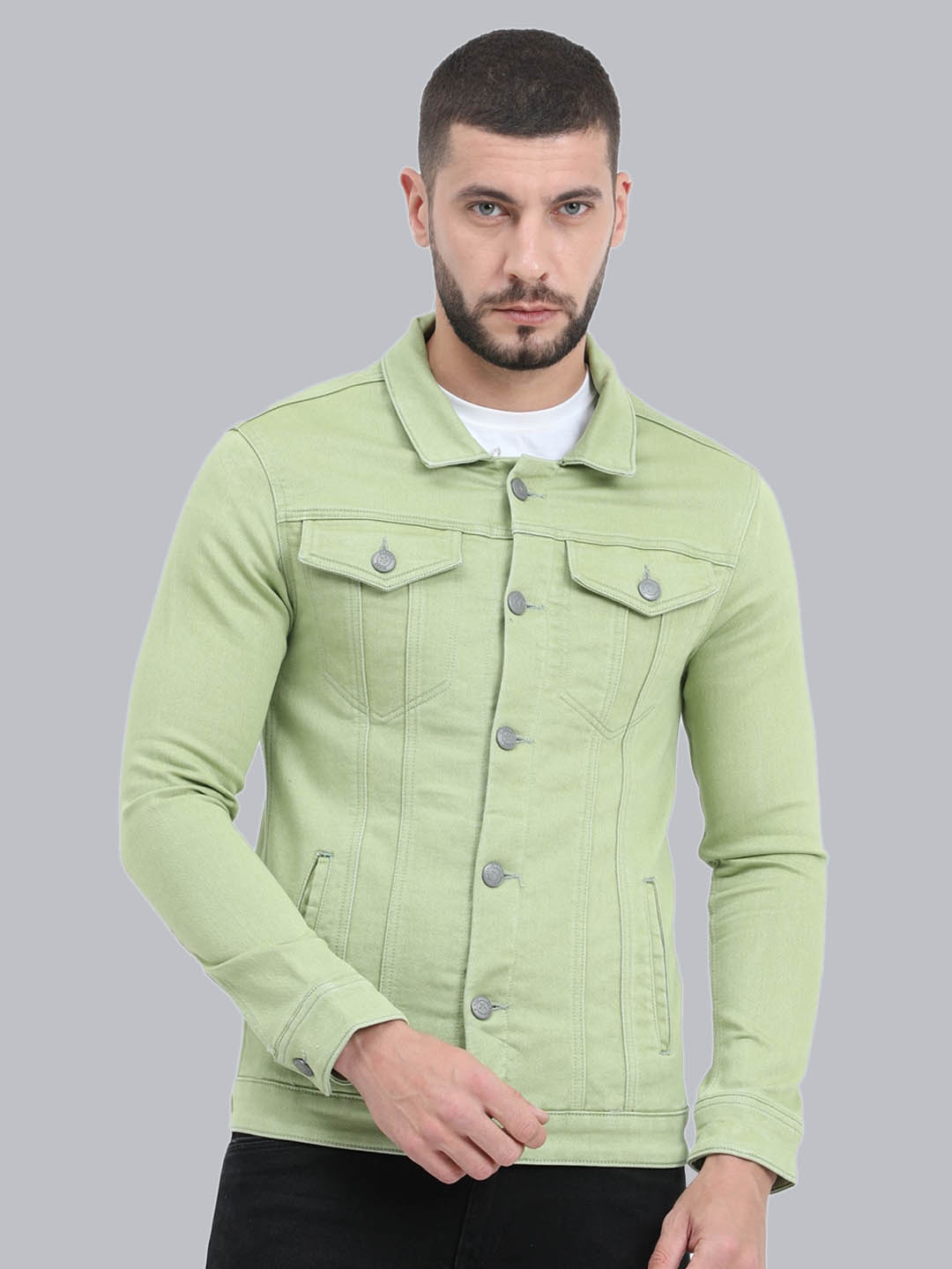 

CAZZBA Spread Collar Denim Jacket, Sea green