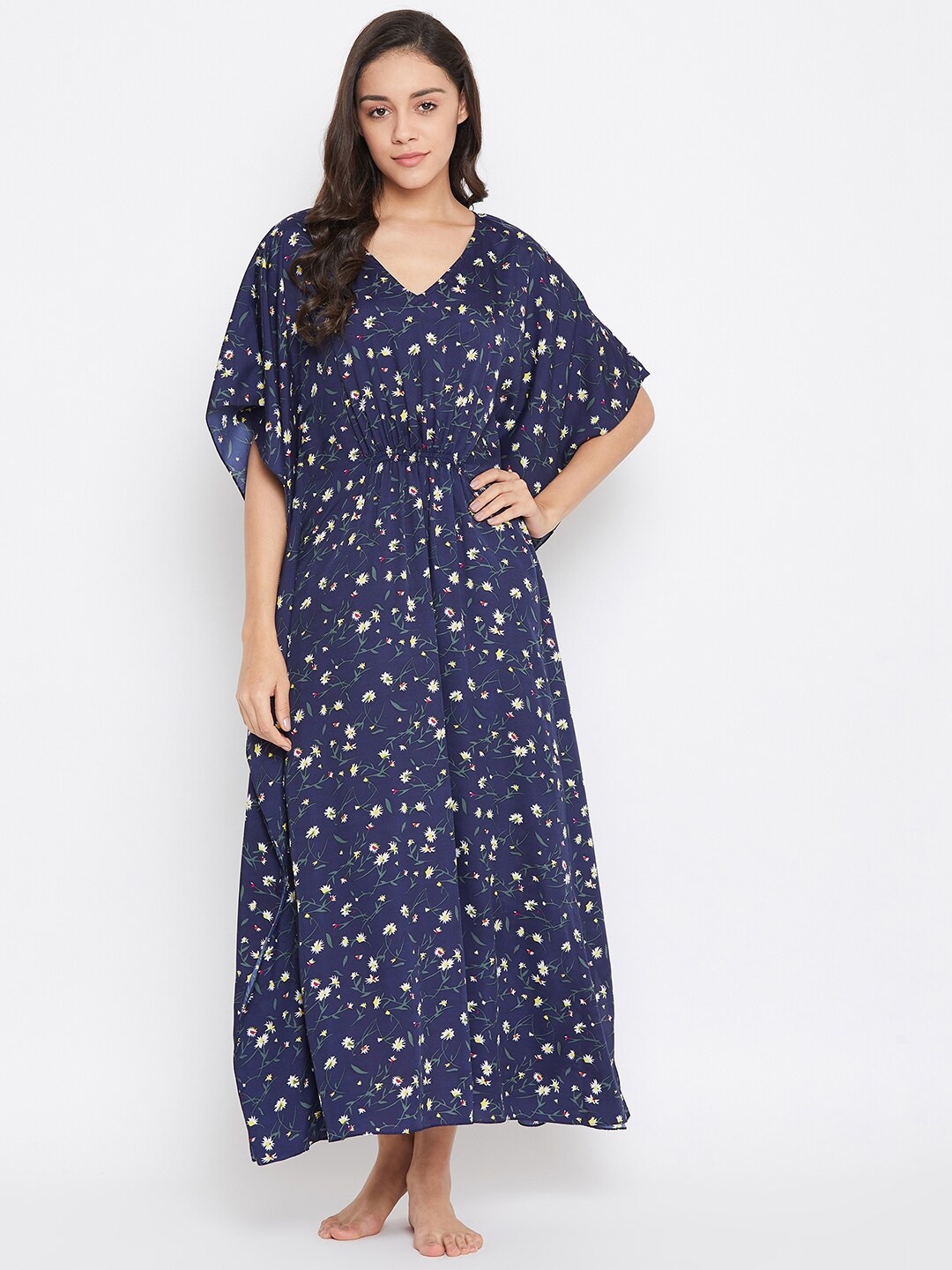 

Uptownie Lite Floral Printed V-Neck Maxi Kaftan Nightdress, Blue