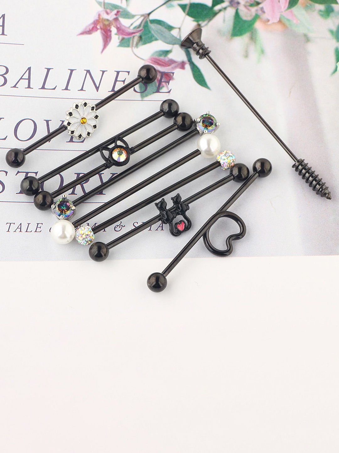 

Lyla Set Of 9 Contemporary Studs Earrings, Black