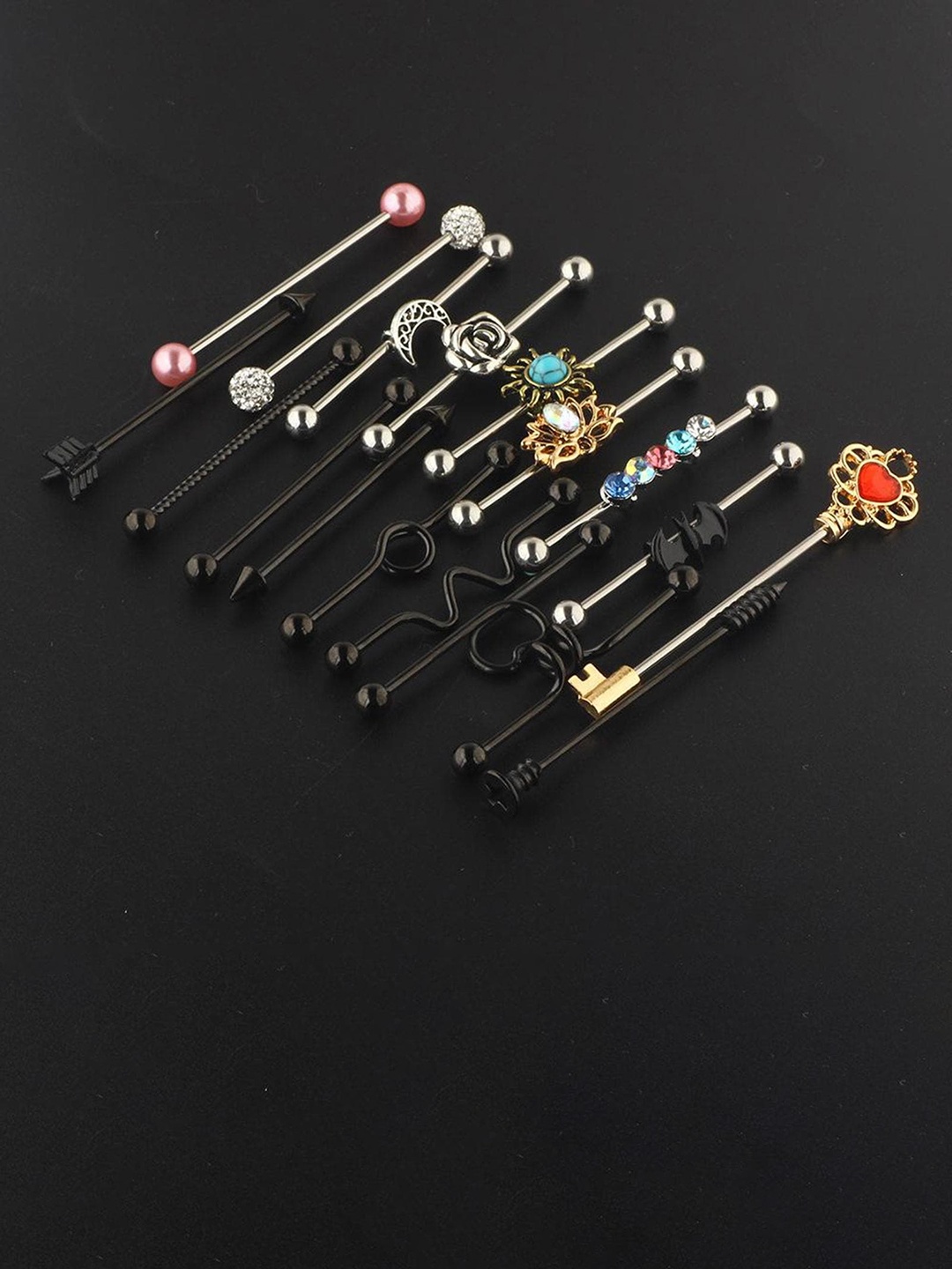 

Lyla Set Of 18 Contemporary Studs Earrings, Silver