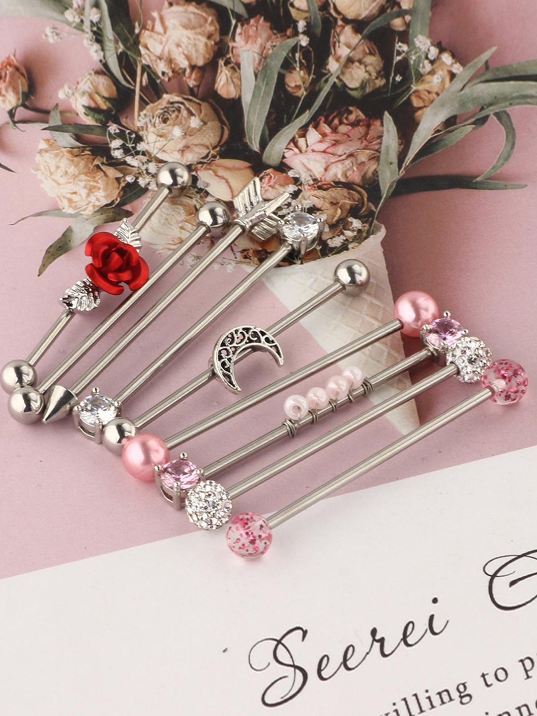

Lyla Set Of 9 Contemporary S Studs Earrings, Silver