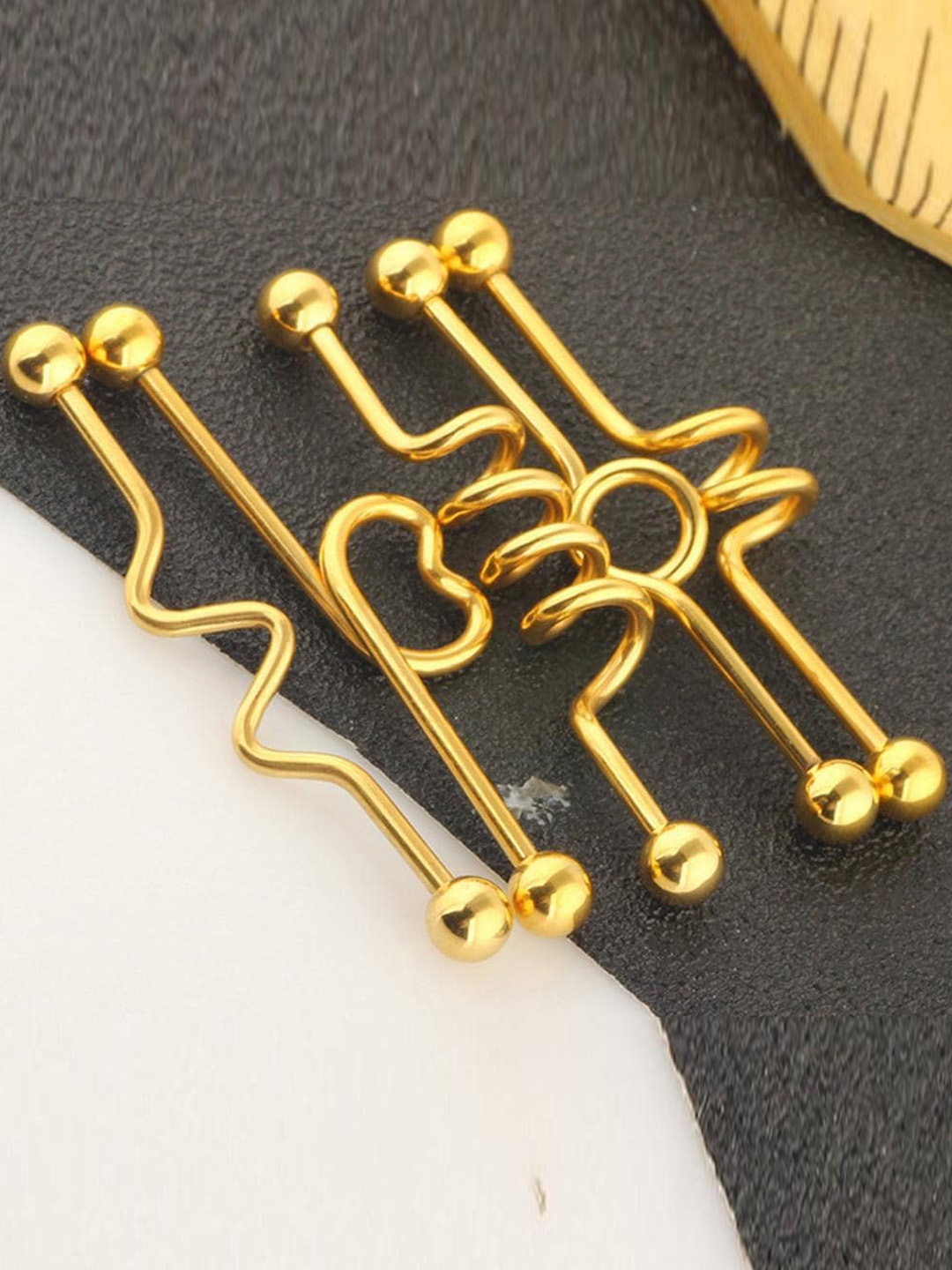 

Lyla Set Of 5 Contemporary Ear Cuff Earrings, Gold