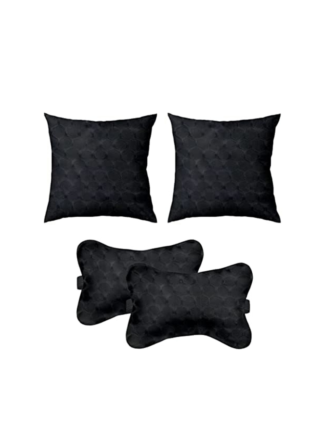 

Lushomes Black 4 Pieces Self Designed Neck Rest & Car Cushions