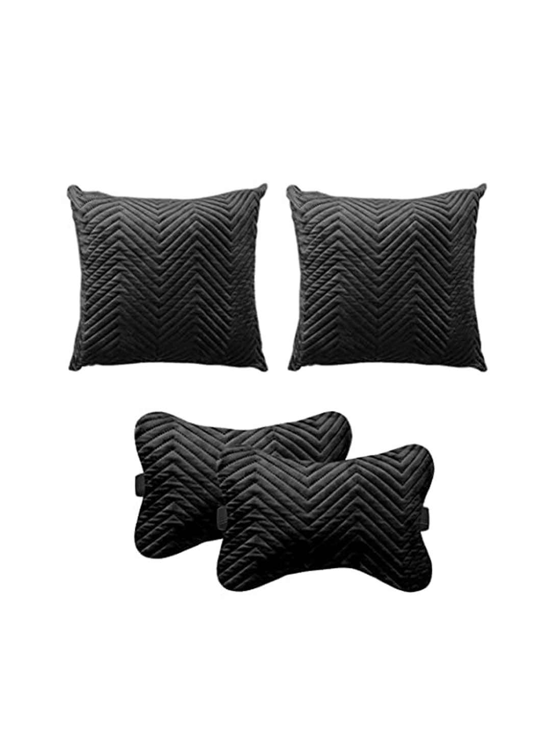 

Lushomes Black 4 Pieces Quilted Velvet Neck Rest & Car Cushions