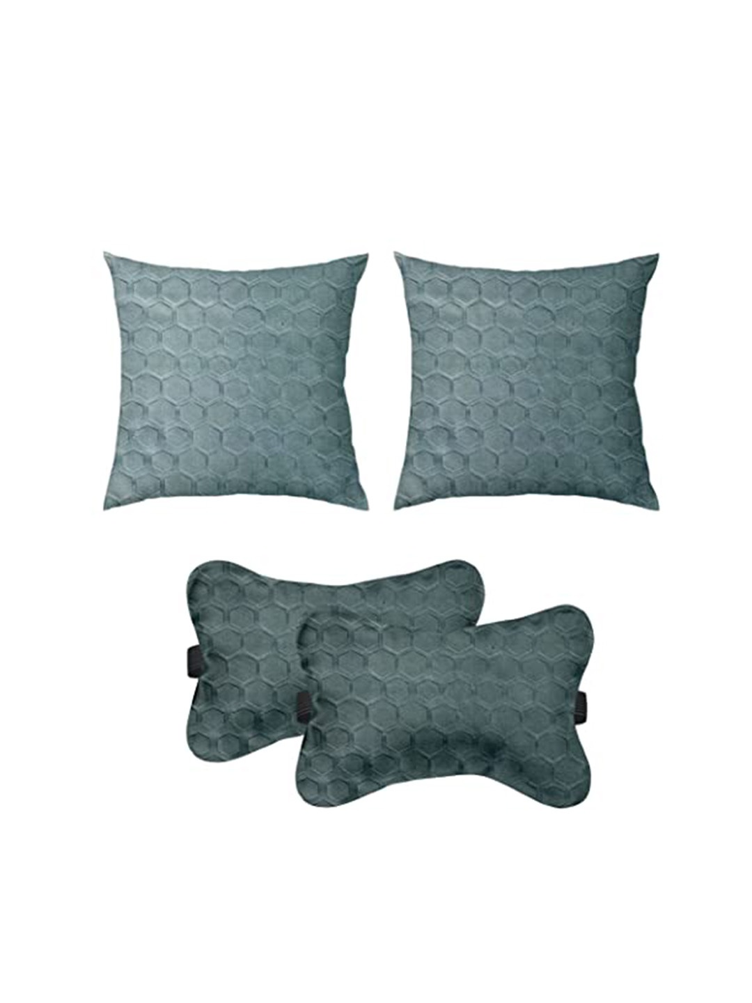 

Lushomes Grey 4 Pieces Self Designed Neck Rest & Car Cushions