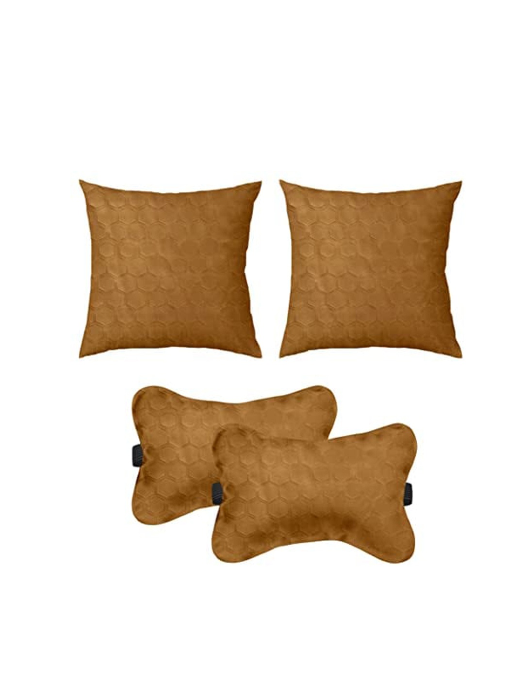 

Lushomes Beige 4 Pieces Self Designed Neck Rest & Car Cushions