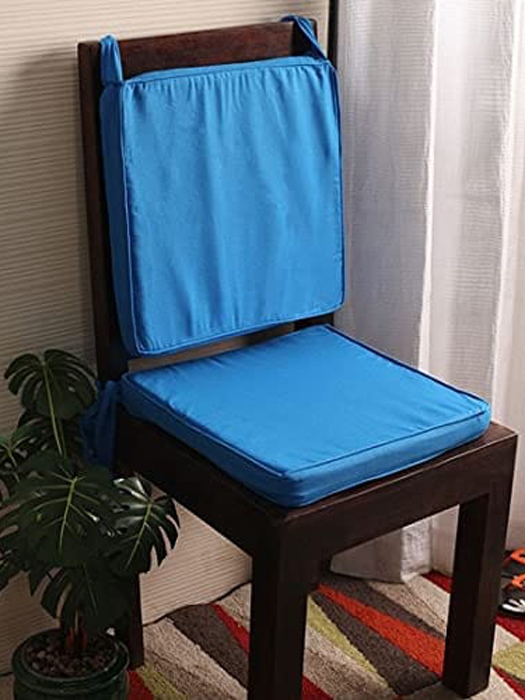 

Lushomes Blue 2 Pieces Cotton Square Tie Up Chair Pads