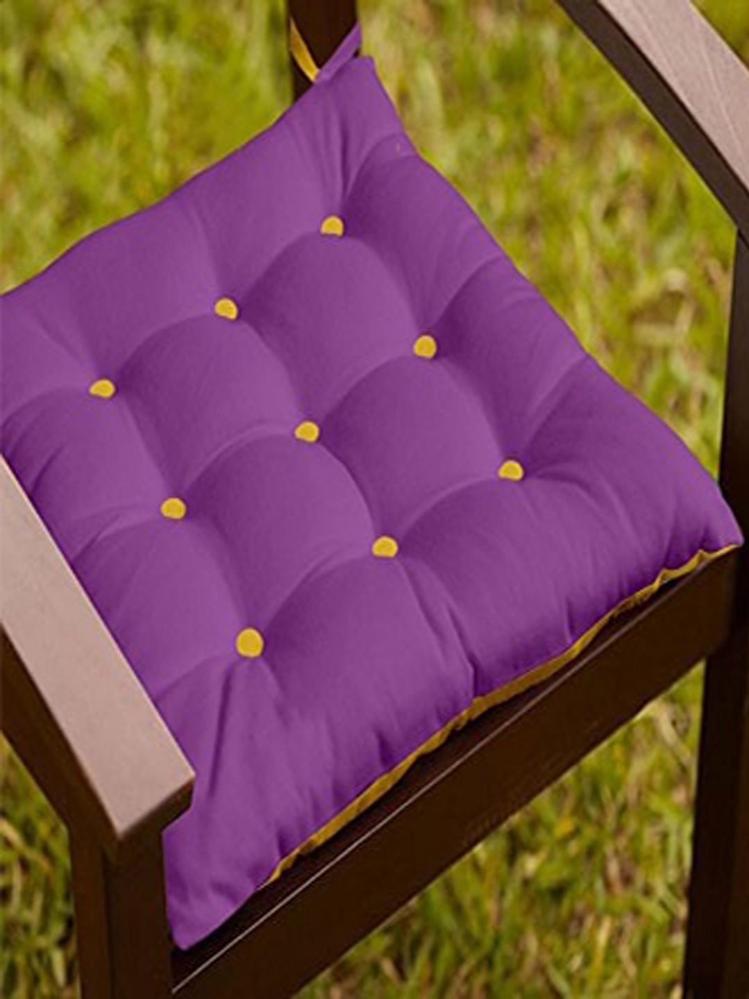 

Lushomes Purple & Yellow Reversible Cotton Square Chair Pad
