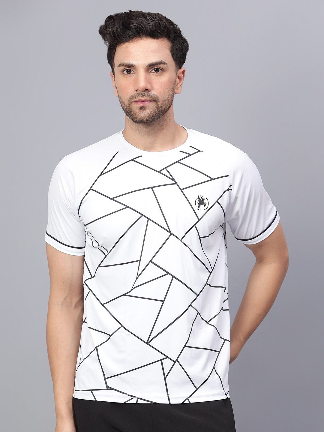 

Trenz Geometric Printed Dri-FIT Raglan Sleeves Round Neck T-shirt, White