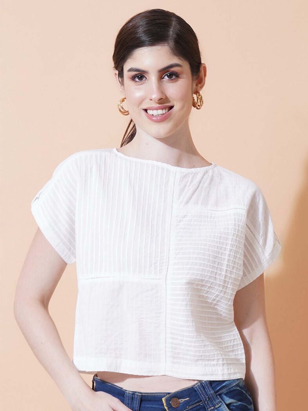 

IX IMPRESSION Cotton Crop Boxy Top, White