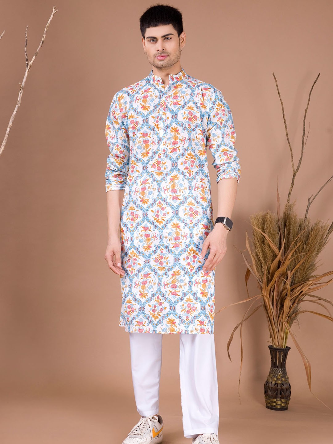 

SHIWAM ETHNIX Ethnic Motifs Printed Regular Kurta with Pyjamas, Blue