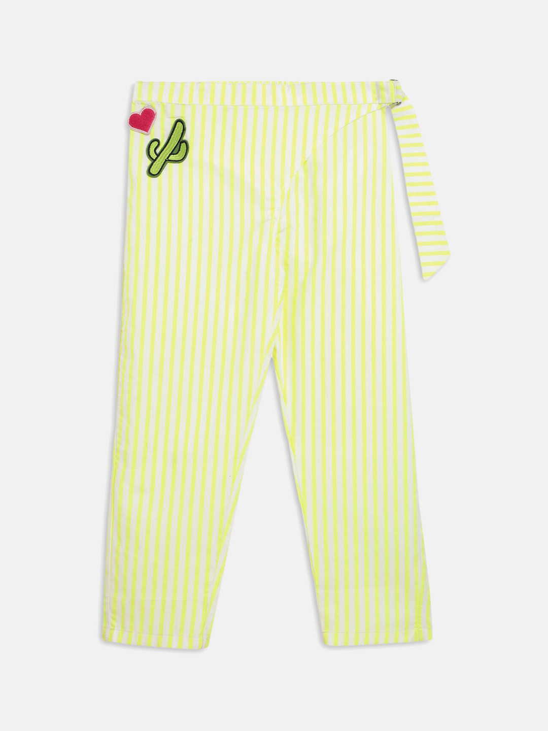 

TALES & STORIES Girls Striped Smart Easy Wash Cotton Trousers, Lime green