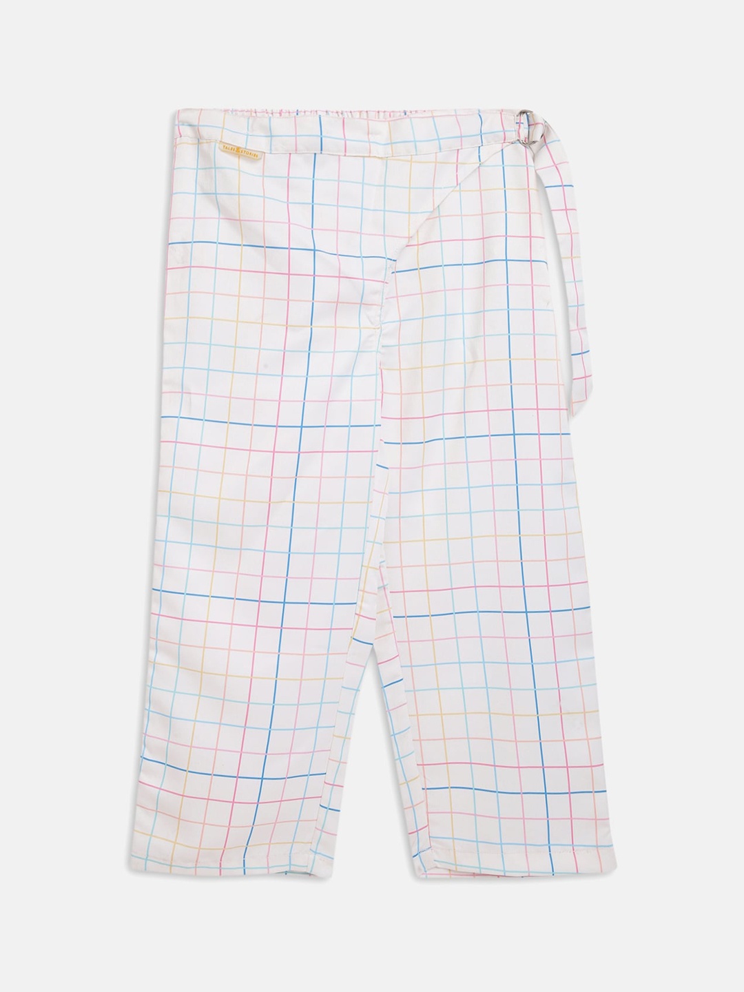

TALES & STORIES Girls Checked Smart High-Rise Easy Wash Cotton Trousers, White