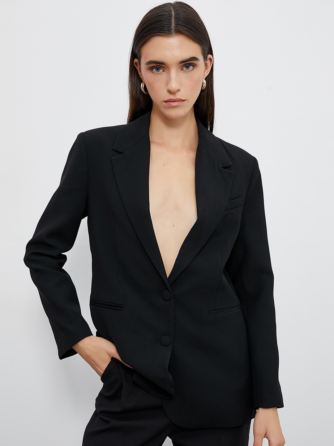 

Koton Longline Notched Lapel Collar Single Breasted Blazer, Na