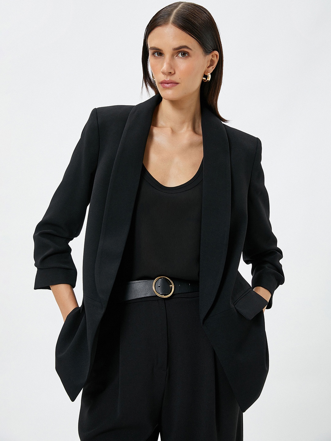

Koton Longline Notched Lapel Collar Single Breasted Blazer, Black