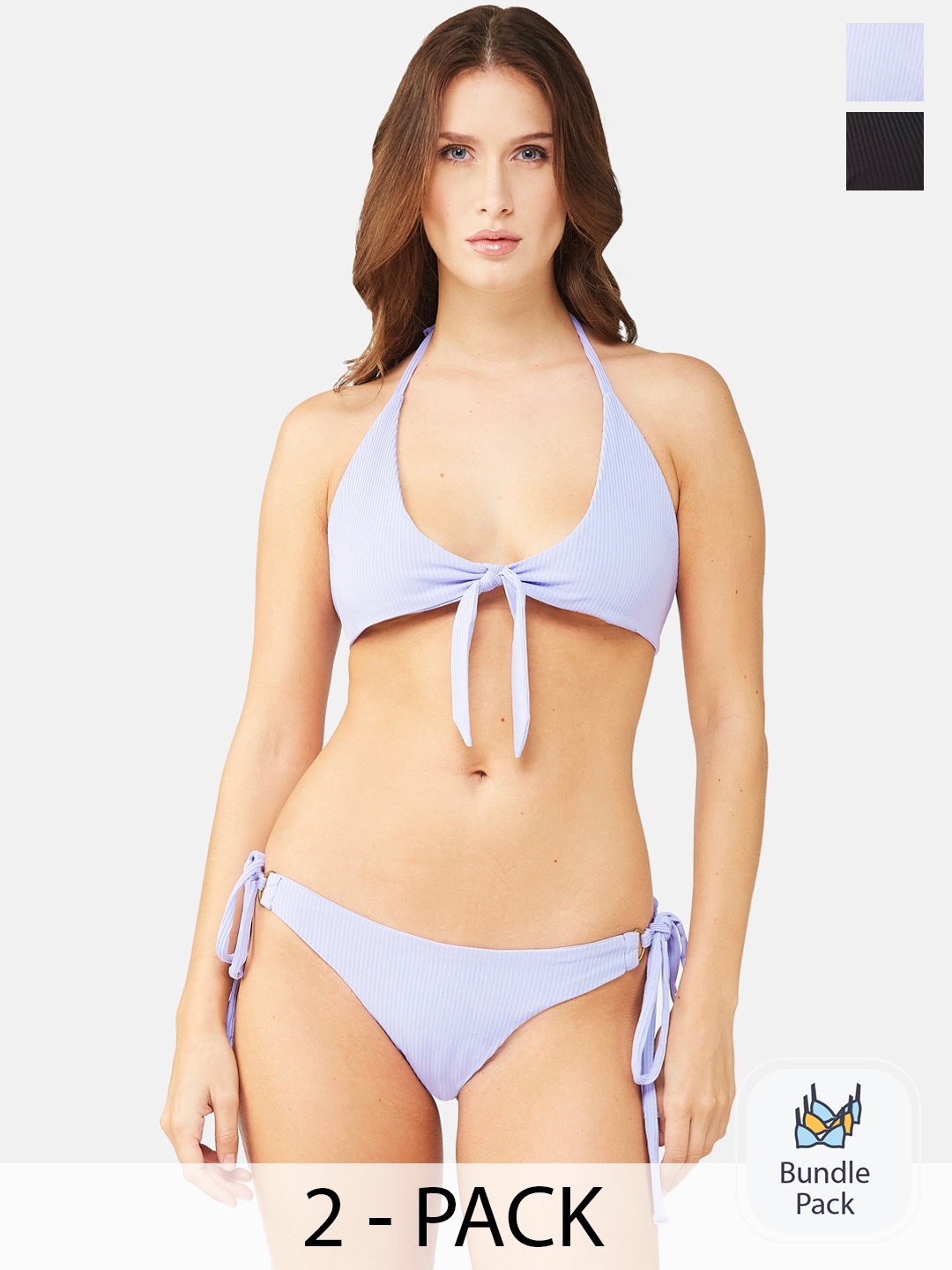 

SECRETS BY ZEROKAATA Pack Of 2 Ribbed Beach Wear Bikini Sets, Lavender