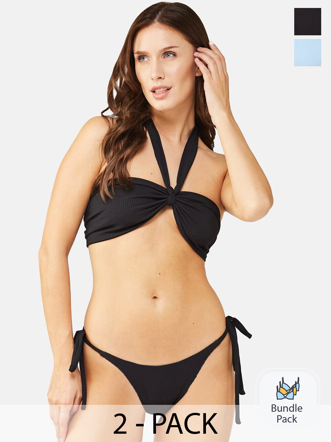 

SECRETS BY ZEROKAATA Pack Of 2 Ribbed Beach Wear Bikini Sets, Assorted