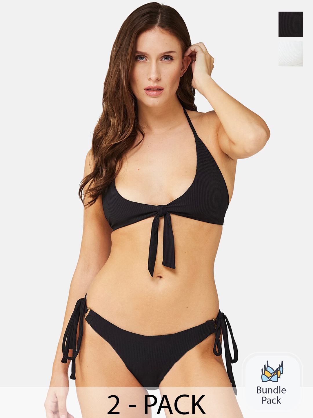 

SECRETS BY ZEROKAATA Pack Of 2 Ribbed Beach Wear Bikini Sets, Assorted