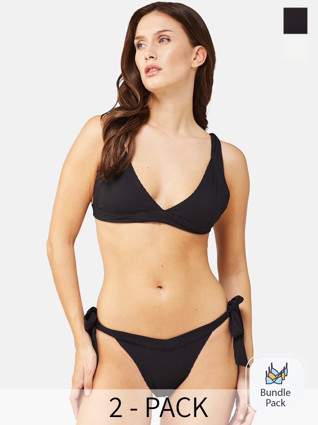 

SECRETS BY ZEROKAATA Pack Of 2 Ribbed Beach Wear Bikini Sets, Assorted