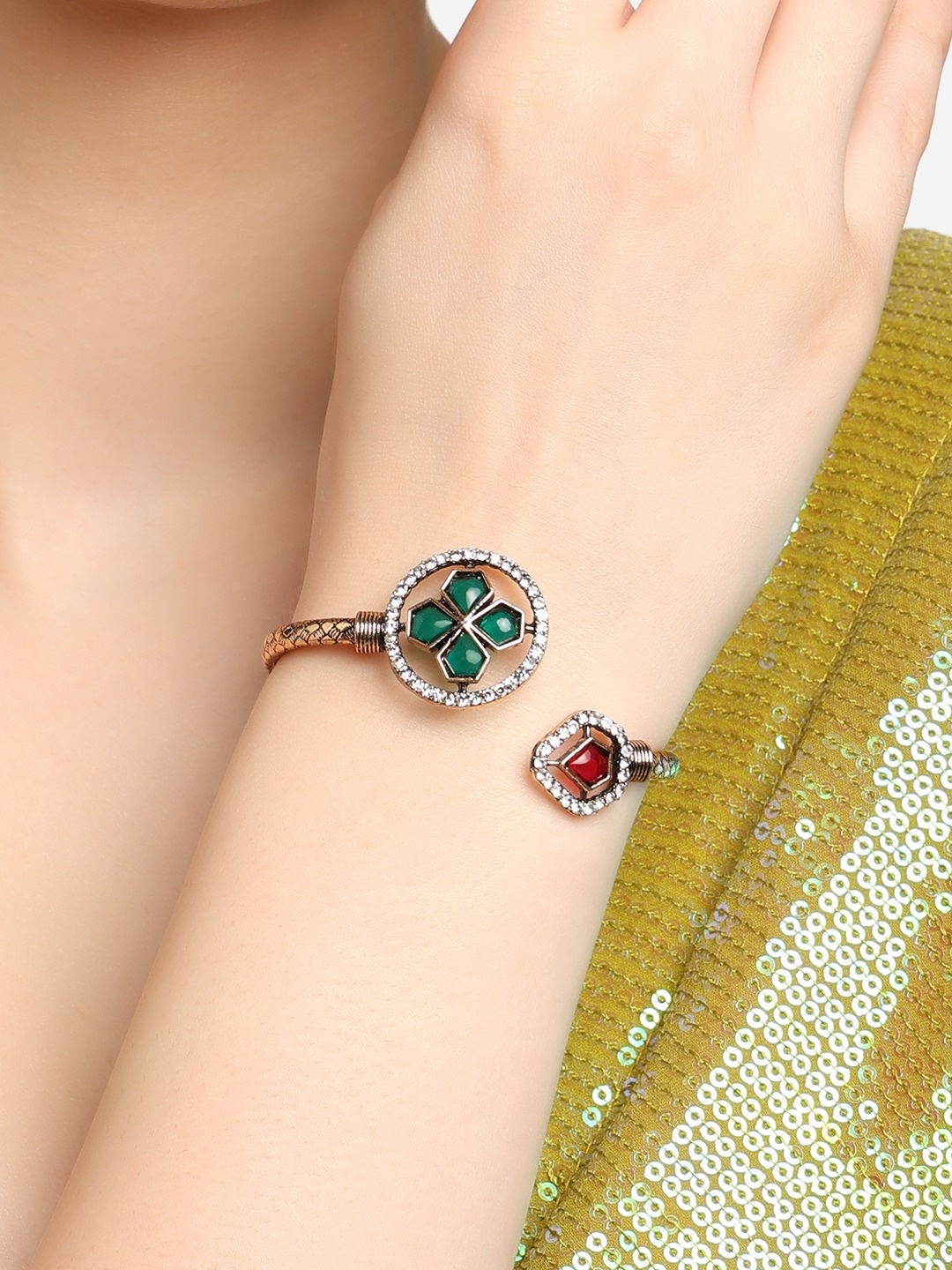 

Zaveri Pearls Women Copper-Plated Stone-Studded Kada Bracelet