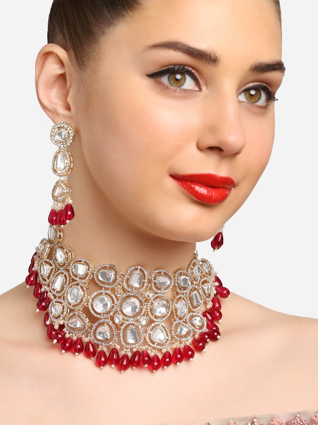 

Zaveri Pearls Gold-Plated Pearls & Stones Studded Jewellery Set