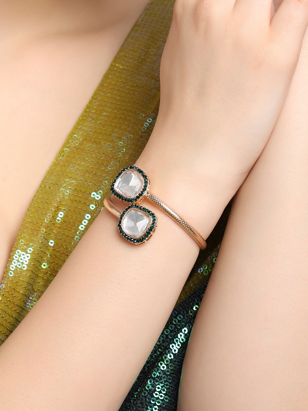 

Zaveri Pearls Women Gold-Plated Austrian Diamond-Studded Kada Bracelet