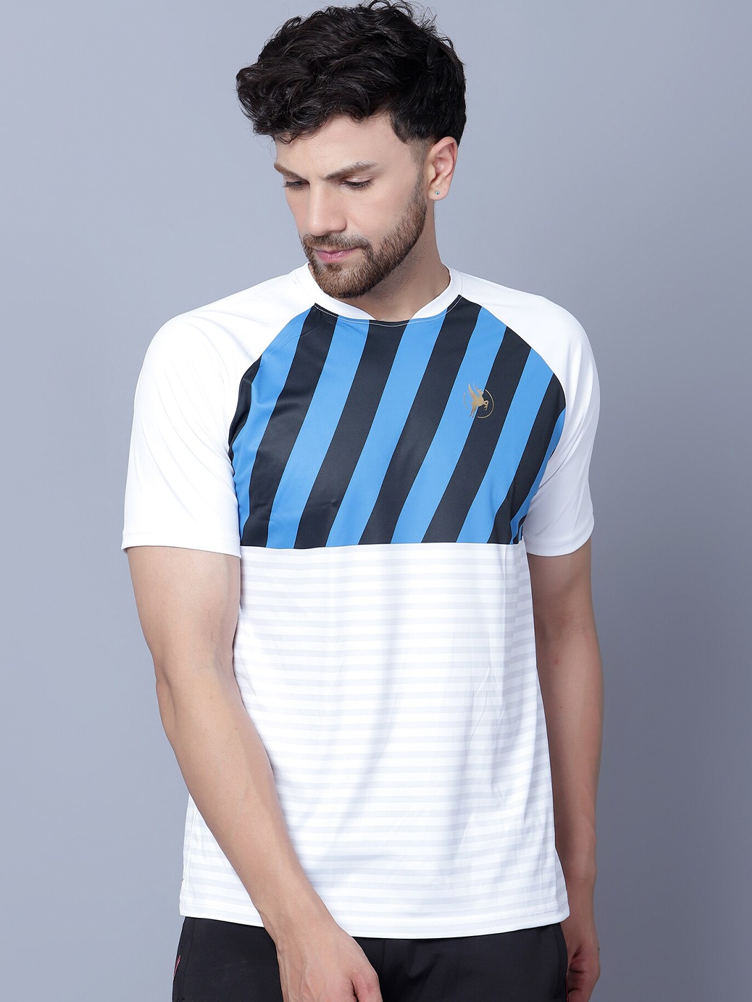 

Trenz Striped Round Neck Dri-FIT Raglan Sleeves Half Sublimation T-shirt, White