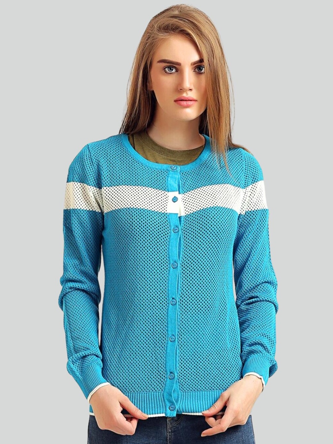 

Moda Elementi Colourblocked Woollen Cardigan, Turquoise blue