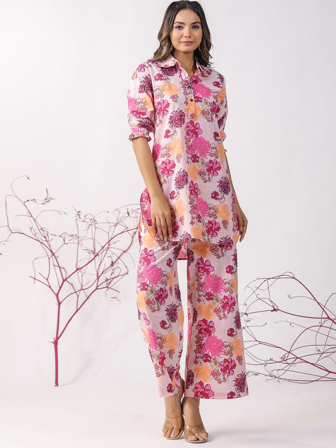 

JISORA Women Printed Pure Cotton Co-ords, Pink
